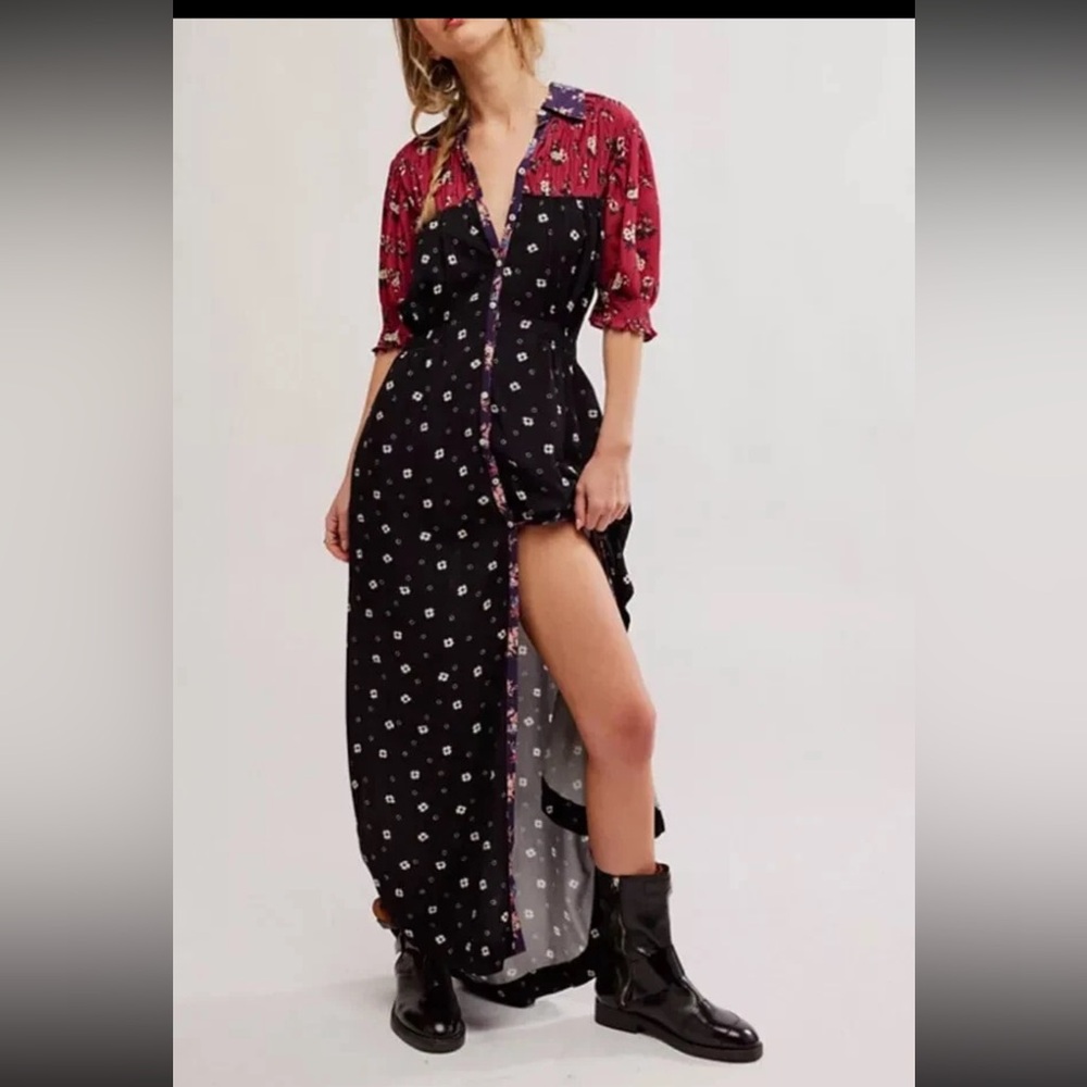 NWT Free People Nora Maxi Dress in Black Combo Women’s Medium